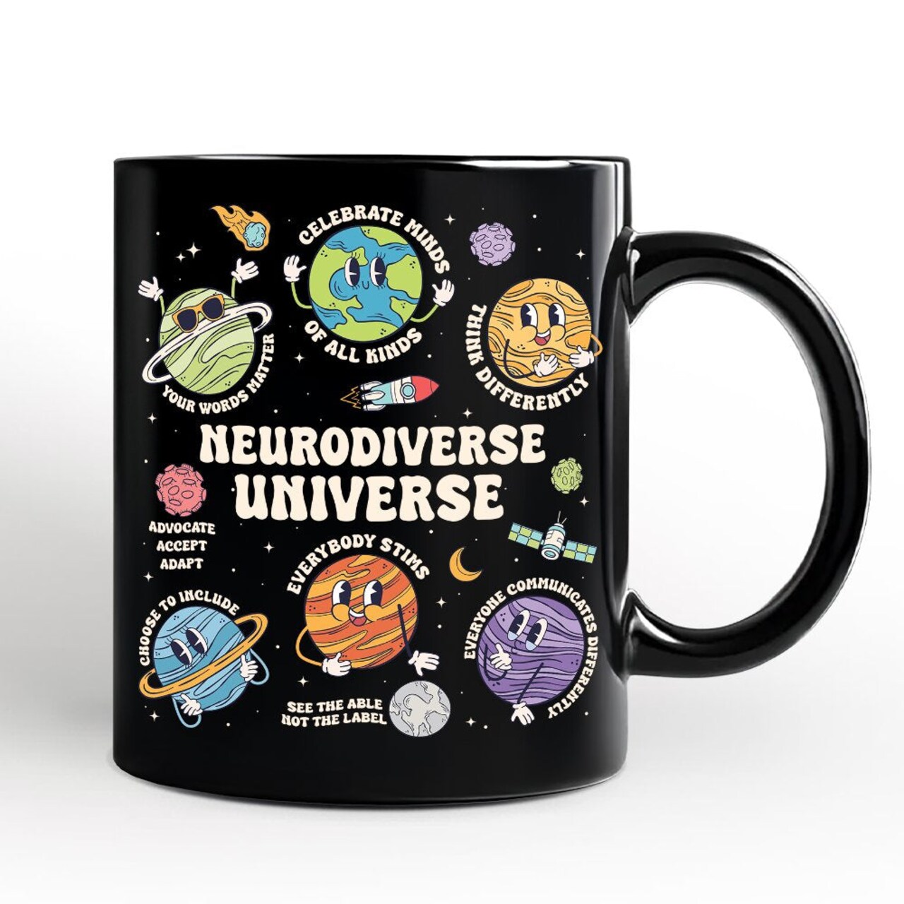 Neurodiverse Universe Autism Space Mug, Colorful Autism Awareness Education Gift